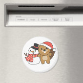 Biber mit Schneemann im Winter zu Weihnachten Magnet (In Situ (Geschirrspüler))