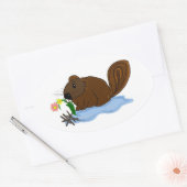 Biber mit Sticken und Blume Ovaler Aufkleber (Umschlag)