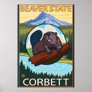 Biber & Mt. Hood - Corbett, Oregon Poster