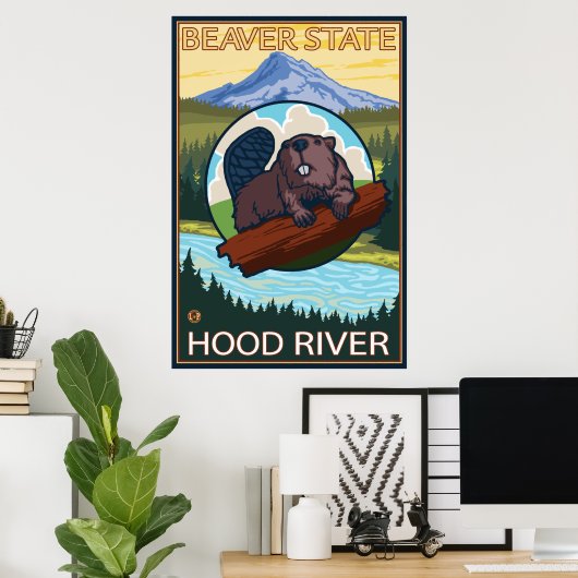 Biber & Mt. Hood - Hood River, Oregon Poster (Heimbüro)