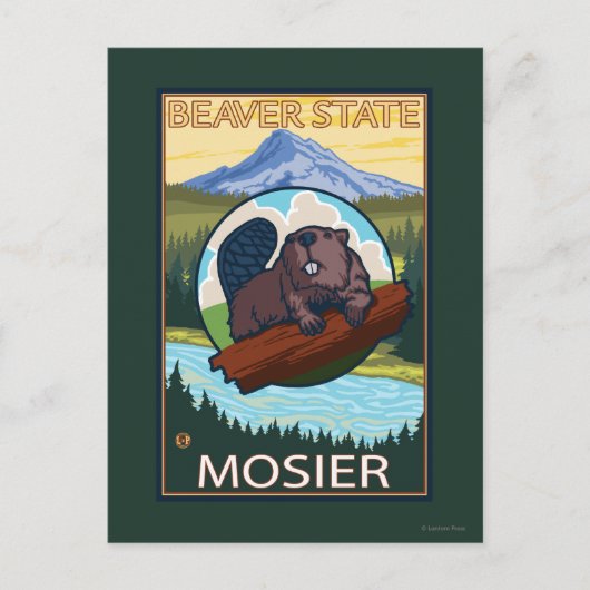 Biber & Mt. Hood - Mosier, Oregon Postkarte (Vorderseite)