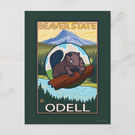 Biber & Mt. Hood - Odell, Oregon Postkarte (Vorderseite)