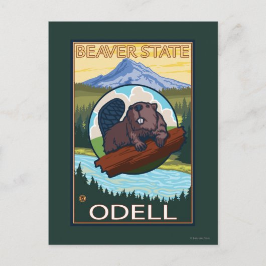 Biber & Mt. Hood - Odell, Oregon Postkarte (Vorderseite)