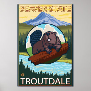 Biber & Mt. Hood - Troutdale, Oregon Poster