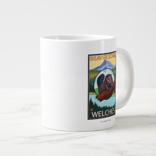 Biber & Mt. Hood - Welches, Oregon Jumbo-Tasse (Vorderseite Rechts)