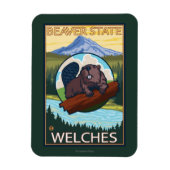 Biber & Mt. Hood - Welches, Oregon Magnet (Vertikal)