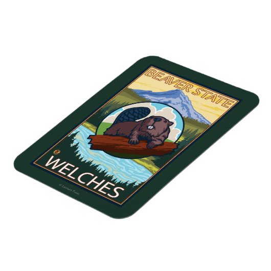 Biber & Mt. Hood - Welches, Oregon Magnet (Linke Seite)