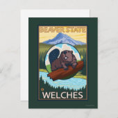 Biber & Mt. Hood - Welches, Oregon Postkarte (Vorne/Hinten)