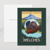 Biber & Mt. Hood - Welches, Oregon Postkarte (Vorne/Hinten)