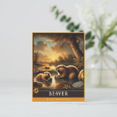 Biber | Niedliche Vintage Tierpostkarte Postkarte (Stehend Vorderseite)