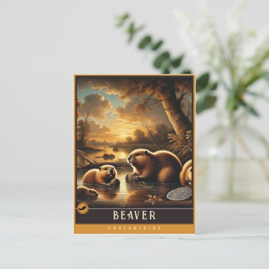 Biber | Niedliche Vintage Tierpostkarte Postkarte (Stehend Vorderseite)