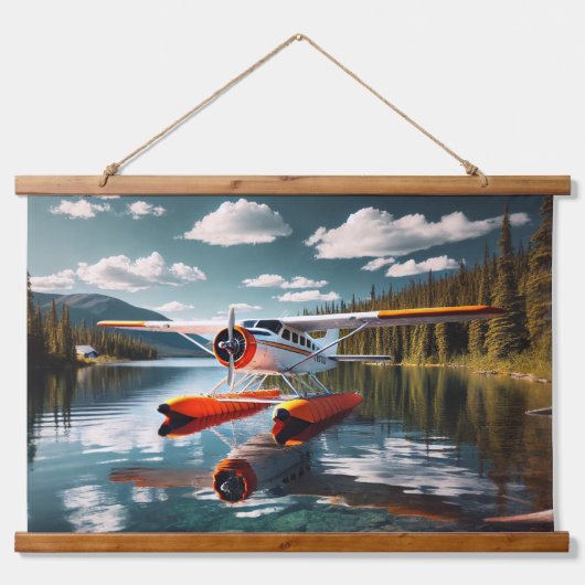 Biber Orange Floatflugzeug Wandteppich Mit Holzrahmen (Vorne)