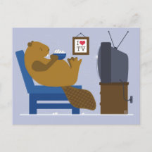 Biber schaut TV Postkarte