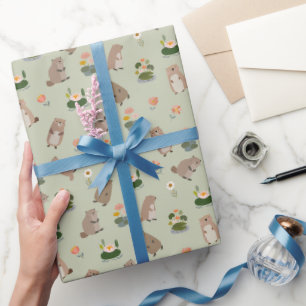 Biber & Seerosen auf Gin Grün Geschenkpapier