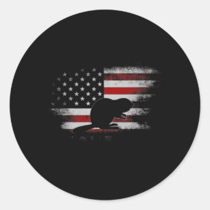Biber-Tiere 4. Juli US-Flagge Amerika Vintage Runder Aufkleber