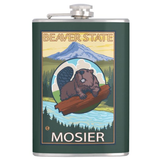 Biber u. Mt.-Haube - Mosier, Oregon Flachmann (Vorderseite)