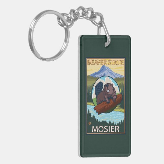 Biber u. Mt.-Haube - Mosier, Oregon Schlüsselanhänger (Vorderseite links)