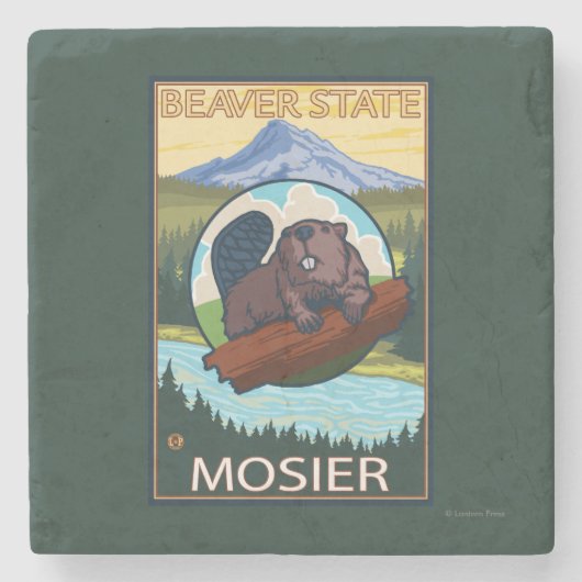 Biber u. Mt.-Haube - Mosier, Oregon Steinuntersetzer (Vorderseite)