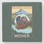Biber u. Mt.-Haube - Mosier, Oregon Steinuntersetzer (Vorderseite)