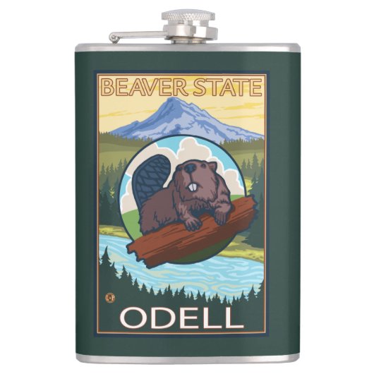Biber u. Mt.-Haube - Odell, Oregon Flachmann (Vorderseite)
