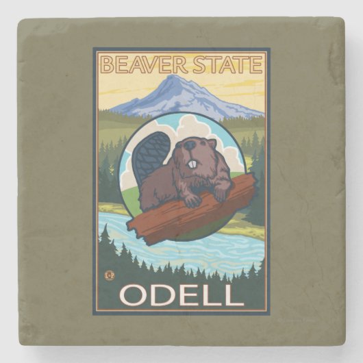 Biber u. Mt.-Haube - Odell, Oregon Steinuntersetzer (Vorderseite)