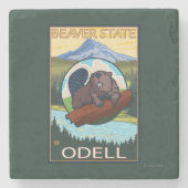 Biber u. Mt.-Haube - Odell, Oregon Steinuntersetzer (Vorderseite)