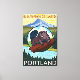 Biber u. Mt.-Haube - Portland, Oregon Leinwanddruck
