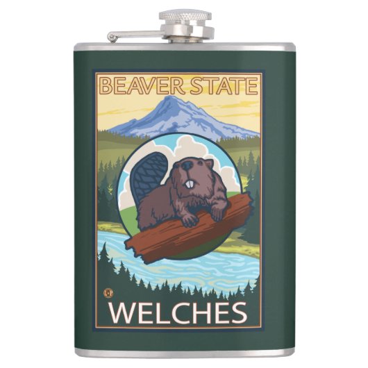 Biber u. Mt.-Haube - Welches, Oregon Flachmann (Vorderseite)