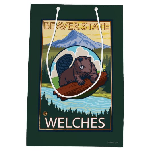 Biber u. Mt.-Haube - Welches, Oregon Mittlere Geschenktüte (Rückseite)