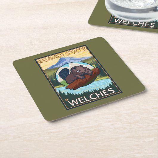 Biber u. Mt.-Haube - Welches, Oregon Rechteckiger Pappuntersetzer (angewinkelt)