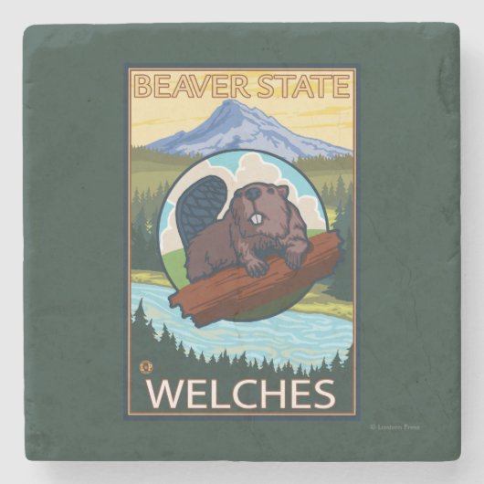 Biber u. Mt.-Haube - Welches, Oregon Steinuntersetzer (Vorderseite)
