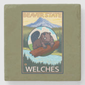 Biber u. Mt.-Haube - Welches, Oregon Steinuntersetzer (Vorderseite)