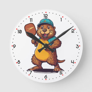 Biber-verrückt nach Pickleball! Runde Wanduhr