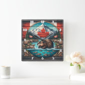 Biber von Baum, kanadischer Stolz Quadratische Wanduhr (Zuhause)