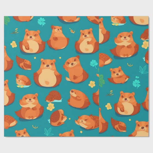 Biber Wasserfarbe Personalisiertes Muster Geschenkpapier (Flach)