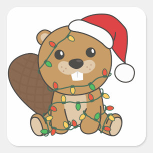 Biber Weihnachten Wintertiere Beaver Square Stic Quadratischer Aufkleber