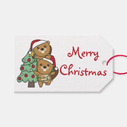 Biber Weihnachtsbaum Weihnachtstiere Tiere Biber Geschenkanhänger (Vorderseite (Horizontal))