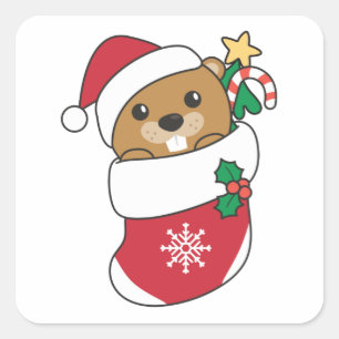 Biber Weihnachtsschnee Wintertiere Biber Quadratischer Aufkleber