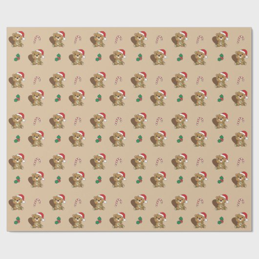 Biber Weihnachtstiere Beaver Wrapping Paper Geschenkpapier (Flach)