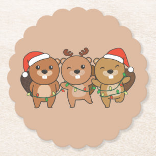 Biber Weihnachtstiere Niedliche Biber Pap Untersetzer