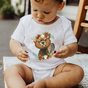 Biber Woodland Animal Kranz   Baby Bodysuit Strampler