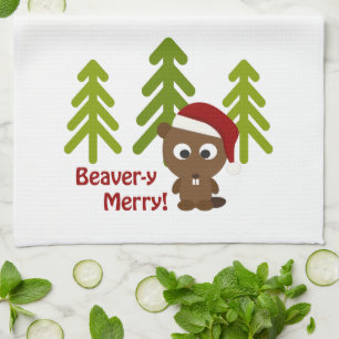 Biber-y Merry! Niedlicher Weihnachtsbär Geschirrtuch