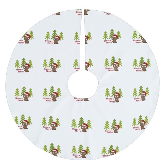 Biber-y Merry! Weihnachtsbär Polyester Weihnachtsbaumdecke (Vorderseite)