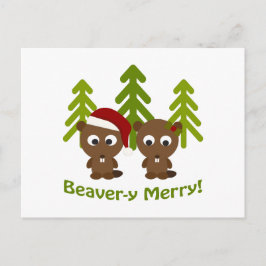 Biber-y Merry! Weihnachtsbäume Feiertagspostkarte