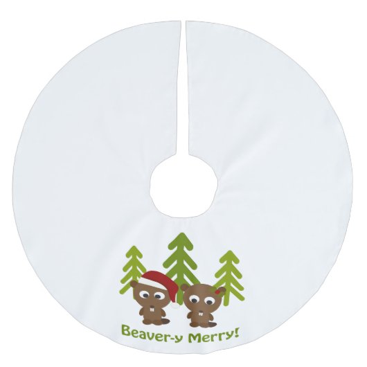 Biber-y Merry! Weihnachtsbäume Polyester Weihnachtsbaumdecke (Vorderseite)