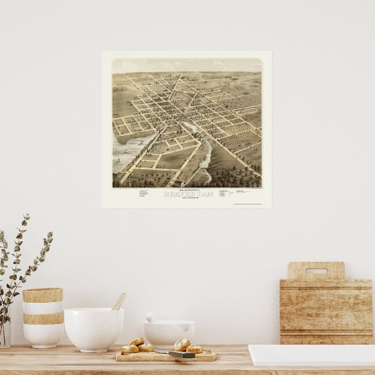 Biberdamm, WI Panoramablick - 1867 Poster (Küche)