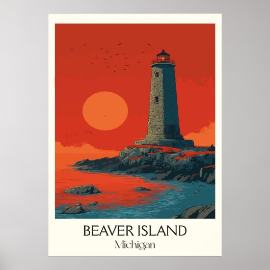 Biberinsel Michigan Vintages Leuchtturm Kunst, Dic Poster (Vorne)