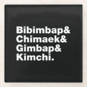Bibimbap & Chimaek & Gimbap & Kimchi. Koreanische Glasuntersetzer (Vorderseite)