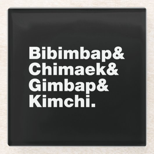 Bibimbap & Chimaek & Gimbap & Kimchi. Koreanische Glasuntersetzer (Vorderseite)
