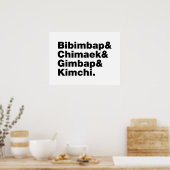 Bibimbap & Chimaek & Gimbap & Kimchi. Koreanische  Poster (Küche)